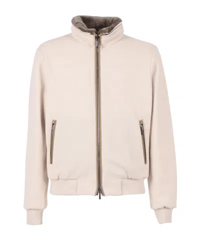 Moorer Minimalist High-collar Jacket With Zip-up Front In Neutral