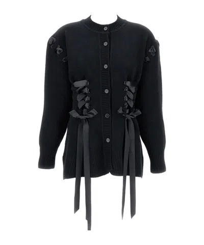 Simone Rocha Womens Charcoal Sculpted Ribbon Stretch-wool Blend Cardigan Xs In Black