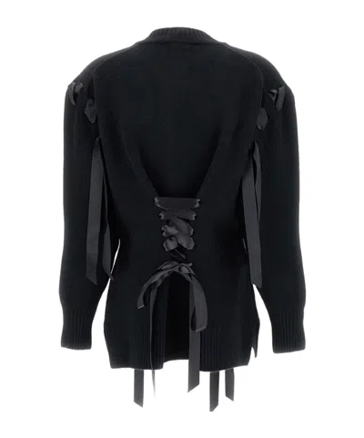 Simone Rocha Womens Charcoal Sculpted Ribbon Stretch-wool Blend Cardigan Xs In Black