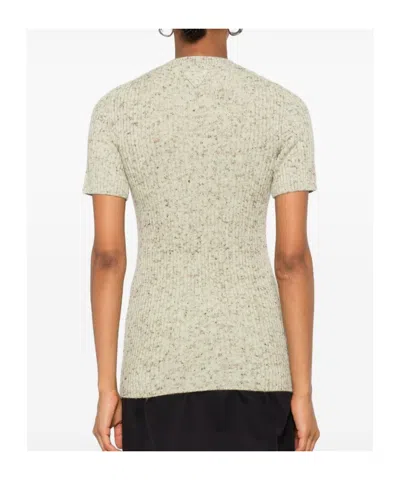 Prada Wool And Linen Short-sleeve Sweater In Gray