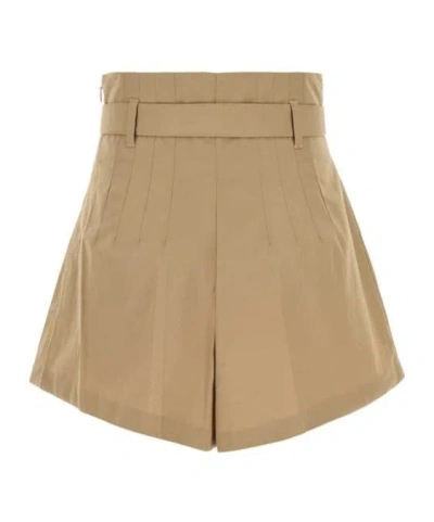 Prada Pleated Poplin Shorts Belt Loops In Nude
