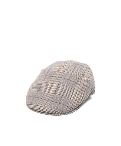 Borsalino Checked Wool Blend Cap With Curved Brim In Neutral