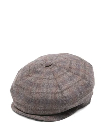 Borsalino Wool Cap With Button Top And Stitching In Gray