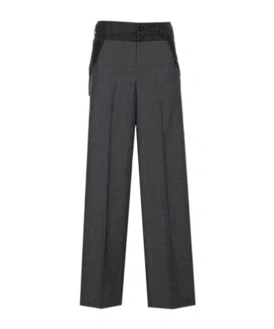 Sacai Check-pattern Buckle Trousers In Gray