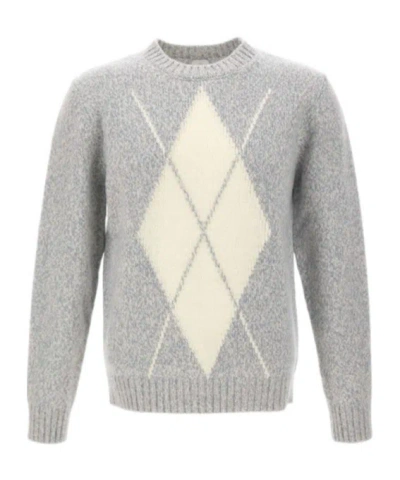 Eleventy Geometric-pattern Wool Sweater In Gray