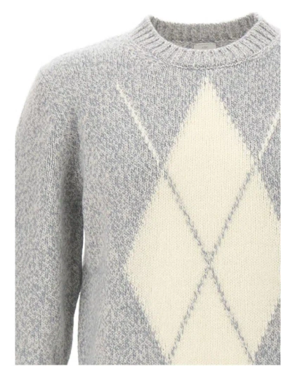 Eleventy Geometric-pattern Wool Sweater In Gray