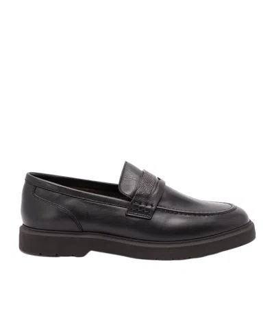 Brunello Cucinelli Black Loafers With Monil Detail On The Front In Smooth Leather Woman In Black