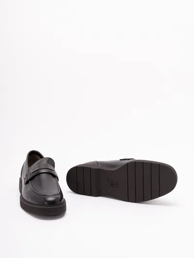 Brunello Cucinelli Black Loafers With Monil Detail On The Front In Smooth Leather Woman In Black