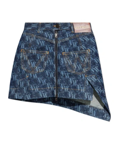 Vivienne Westwood Asymmetric Hem Skirt Belt Loops Pockets In Blue