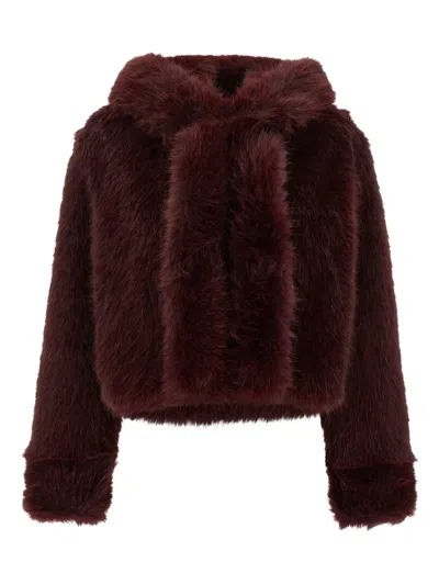 B&b Couture Cropped Faux Fur Jacket With Plush Texture In Brown