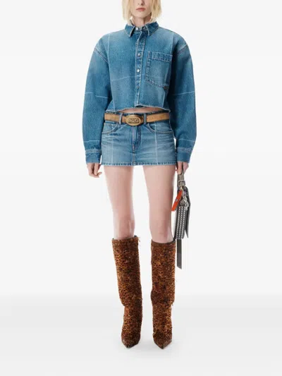 Alexander Wang Cropped Button Down Shirt In Blue