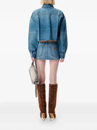Alexander Wang Cropped Button Down Shirt In Blue