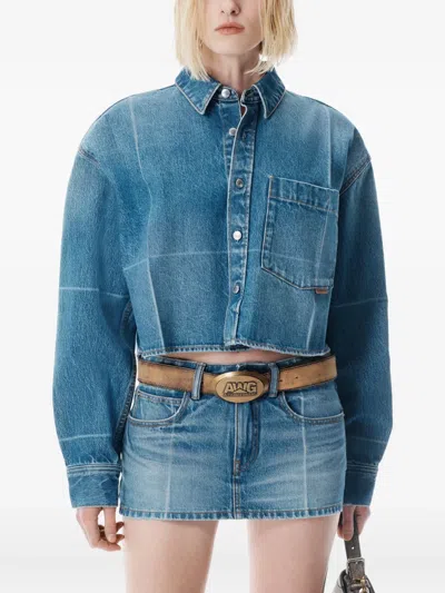 Alexander Wang Cropped Button Down Shirt In Blue