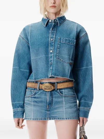 Alexander Wang Cropped Button Down Shirt In Blue