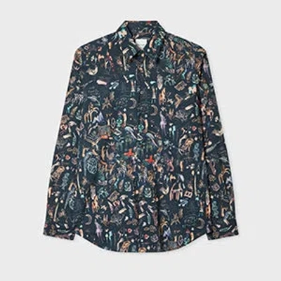 Paul Smith Tailored-fit Navy 'little Beasts' Print Shirt Blue In Multi