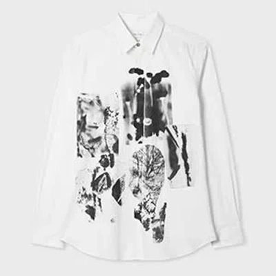 Paul Smith White Stripe 'field Flowers' Print Shirt In White