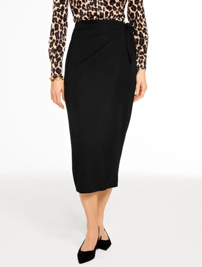 Talbots Plus Petite - Matte Jersey Wrap Midi Skirt - Black - 2x  In Animal Print