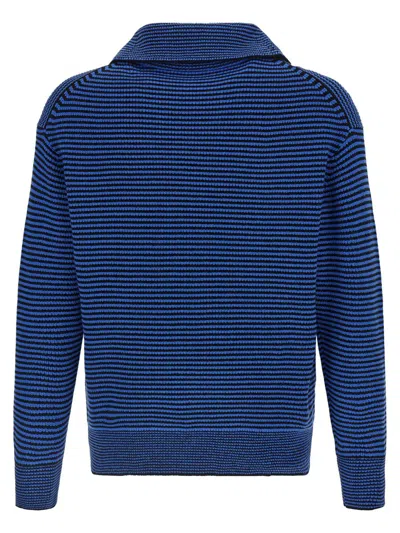 Jw Anderson Blue Sweater With Half Zip Closure On The Front In Cotton Piquet Man In Blue