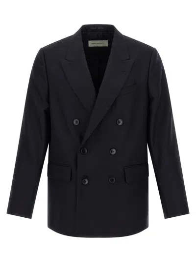 Dries Van Noten Double Breasted Wool Jacket With Notched Lapels In Blue