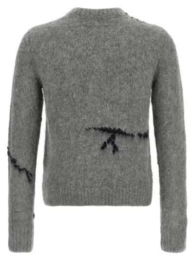 Dries Van Noten Mouche Embroidered Wool Sweater In Gray