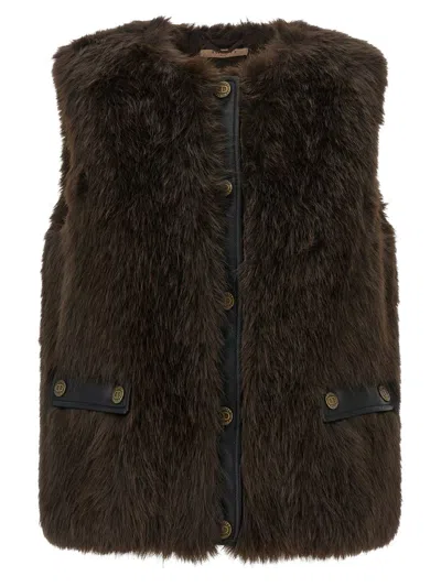 Twinset Twin-set Faux Fur Vest With Leather Back In Black