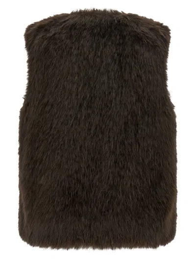 Twinset Twin-set Faux Fur Vest With Leather Back In Black