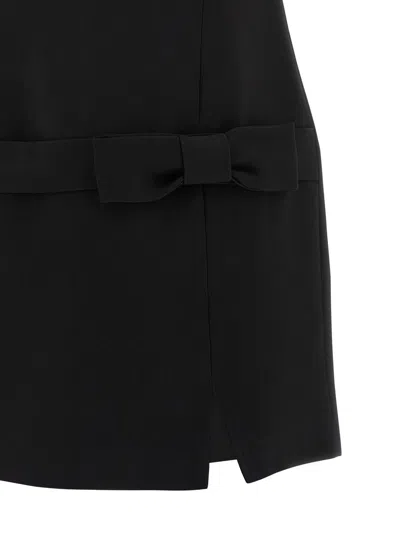 Twinset Black Crewneck Mini Dress With Bow Detail On The Front And Logo Plaque On The Rear In Tech Fabric St In Black