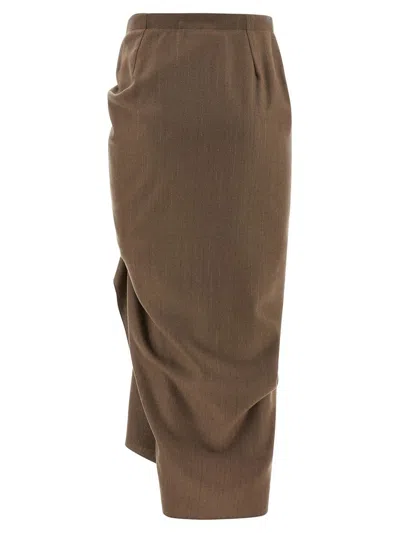 Fabiana Filippi Pinstriped Virgin Wool Midi Skirt With Draping In Brown