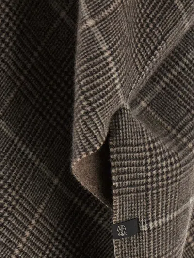 Brunello Cucinelli Reversible Poncho With Fringe And Plaid In Gray