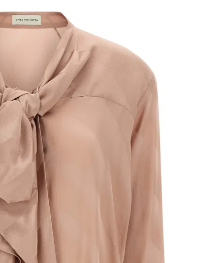 Dries Van Noten Long Sleeve Shirt Bow Detail In Neutral