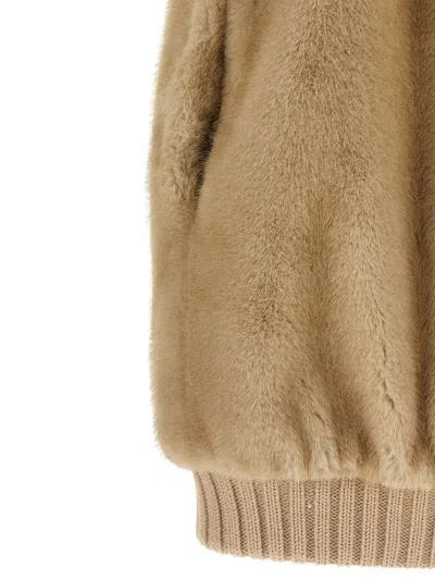 Pinko 'genovese' Beige Sleeveless Vest With High Neck And Ribbed Details  In Ecofur Woman In Neutral