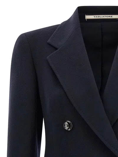 Tagliatore Double-breasted Coat Notched Lapels In Blue