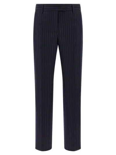 Alberto Biani Pinstripe Trousers With Belt Loops And Pocket In Blue