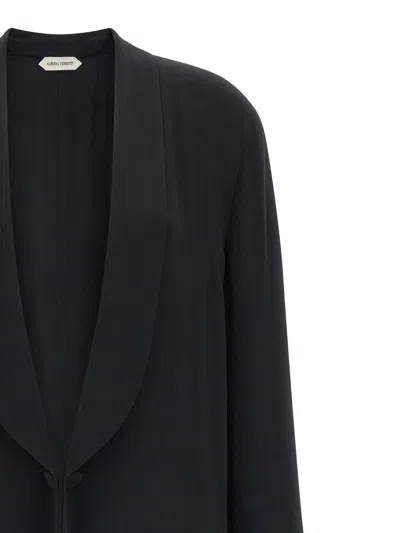 Alberta Ferretti Longline Shawl Collar Silk Coat In Black