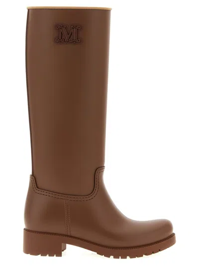 Max Mara Knee-high Rubber Sole Round Toe Boots In Brown