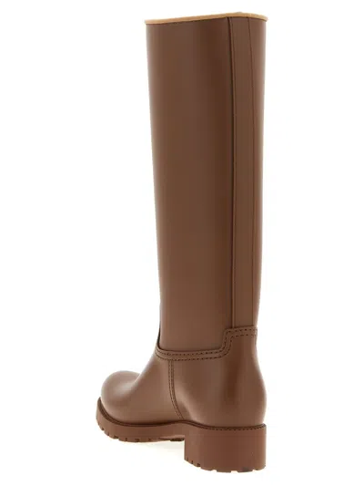 Max Mara Knee-high Rubber Sole Round Toe Boots In Brown