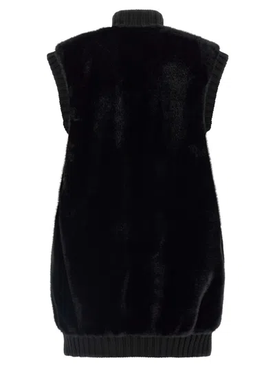 Pinko Genovese Long Faux Fur Vest In Black