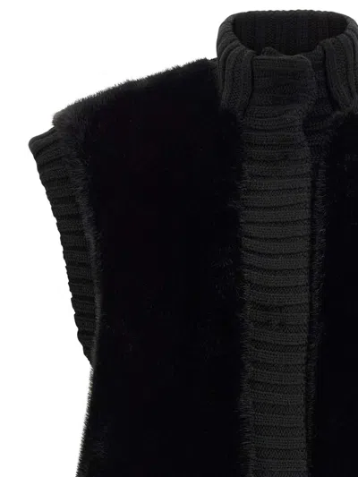 Pinko Genovese Long Faux Fur Vest In Black