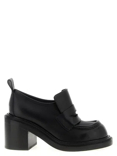 Moschino Block Heel Loafers Pull Tab In Black
