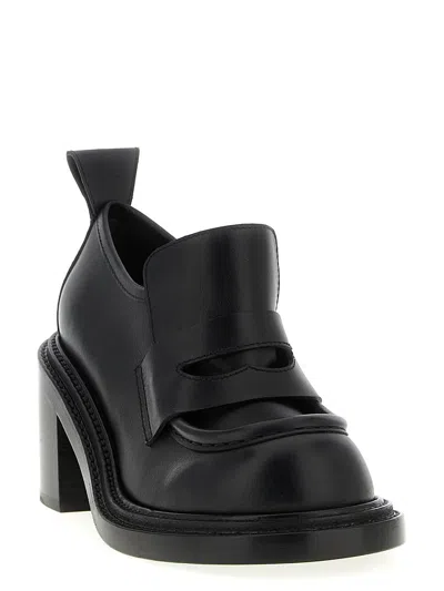 Moschino Block Heel Loafers Pull Tab In Black