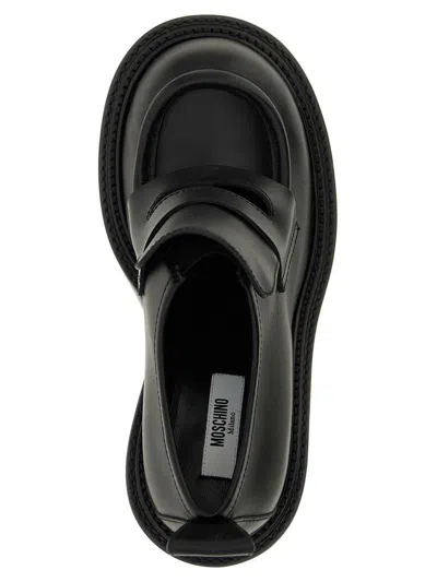 Moschino Block Heel Loafers Pull Tab In Black