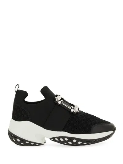 Roger Vivier Crystal-embellished Black Slip-on Sneakers In Black