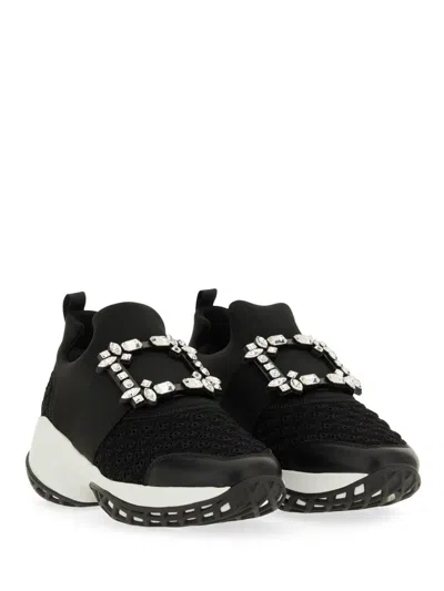 Roger Vivier Crystal-embellished Black Slip-on Sneakers In Black