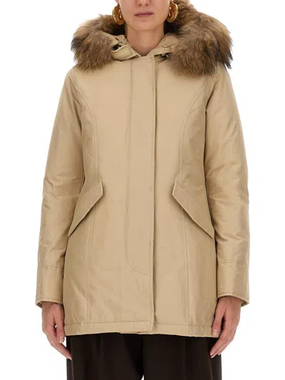 Woolrich Artic Racoon Parka In Neutral