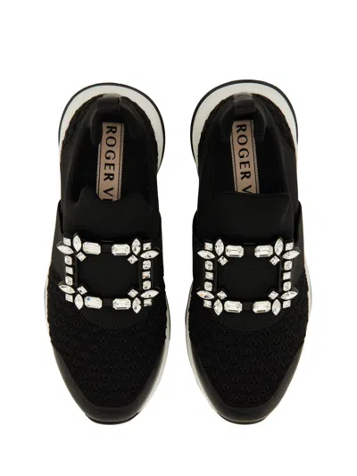 Roger Vivier Crystal-embellished Black Slip-on Sneakers In Black