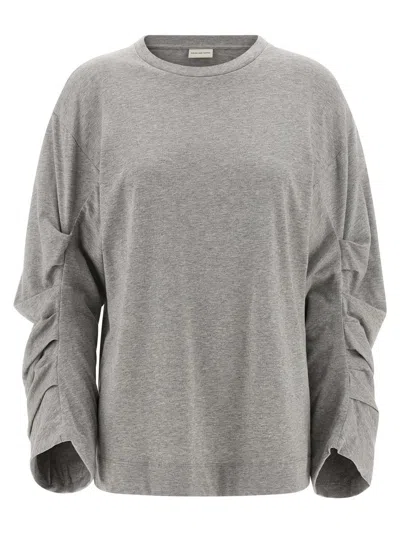 Dries Van Noten T-shirt With Pleated Sleeves Heynas In Gray