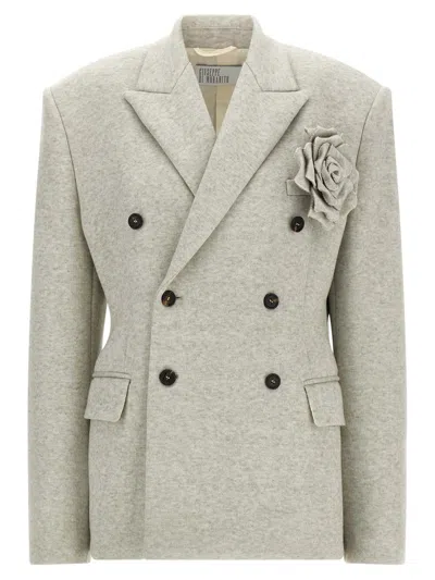 Giuseppe Di Morabito Double-breasted Oversized Blazer With Removable Rose Brooch In Brown