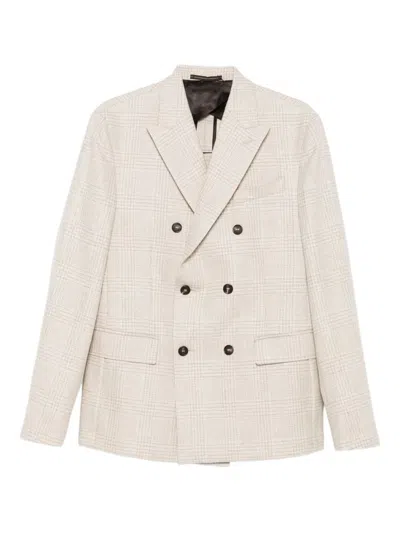 Incotex Beige Jacket Checked Pattern Double-breasted In Neutral