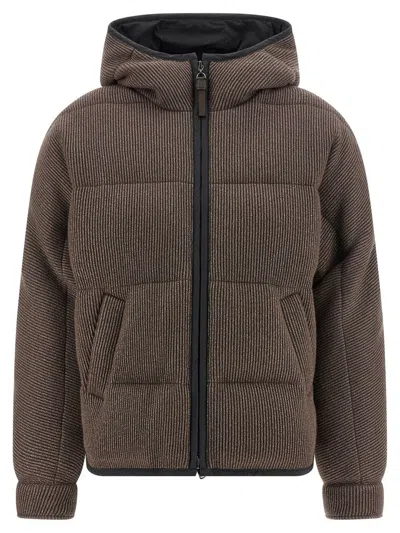 Brunello Cucinelli Lame Wool Down Jacket In Brown