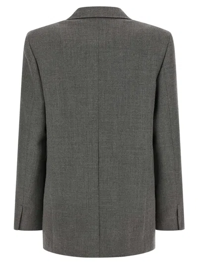 Jil Sander Double-breasted Textured Wool Blazer With Flap Pockets In Gray